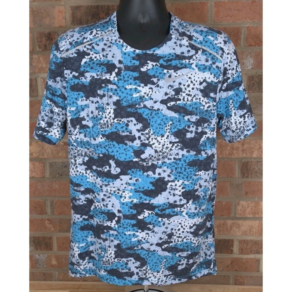 Nike Dri-FIT Shirt Mens Medium Blue Camo Short Sleeve Athletic Running Tee